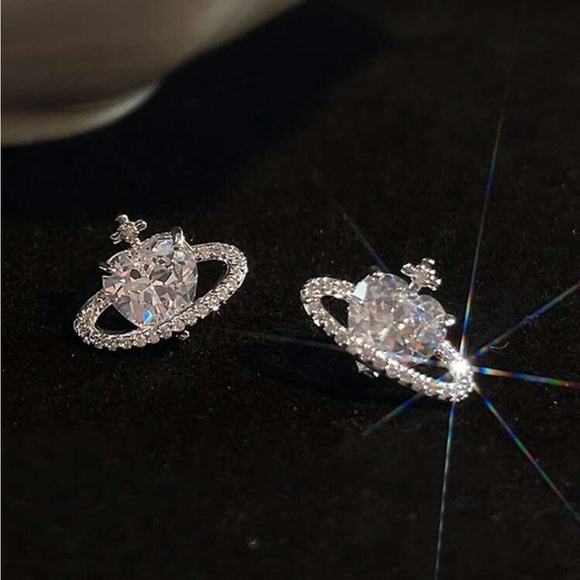 Luxe Angelic Aesthetic Saturn Planet Heart Cross Statement Earrings - Picture 5 of 7